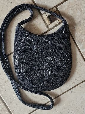 Stephanie Sequin Beaded Black Crossbody Shoulder Bag
